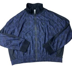 Athleta XL Blue Black Snake Print Zip Front Jacket Track Style Oversized